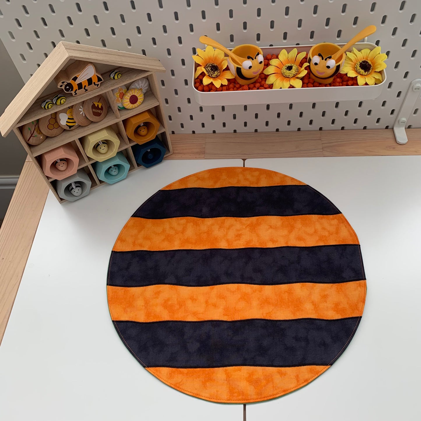 Bee Circular Play Mat - IN STOCK - Light Green Reverse