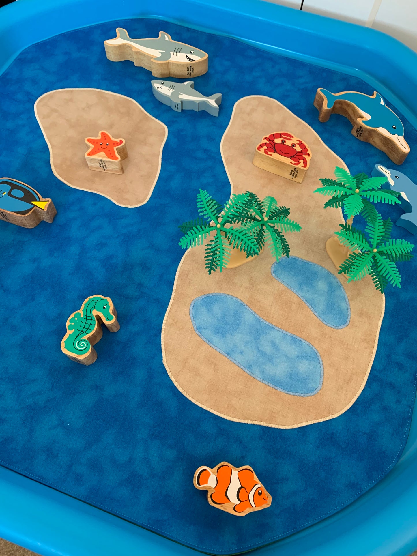 Tuff Tray Play Mat - IN STOCK - Deep Blue Island - Dark Green reverse