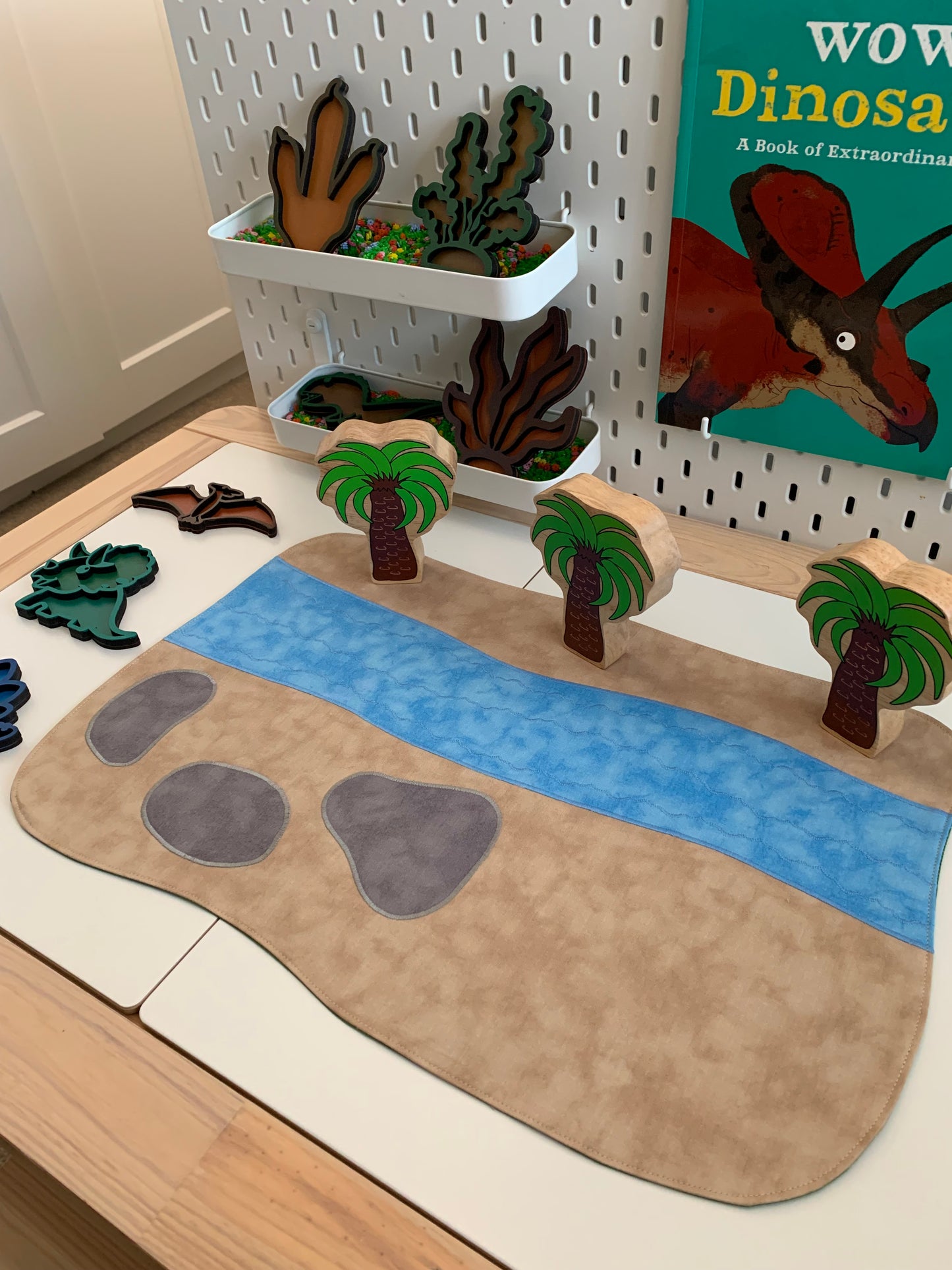 River & Rocks Play Mat - IN STOCK - Large - Dark Green Reverse