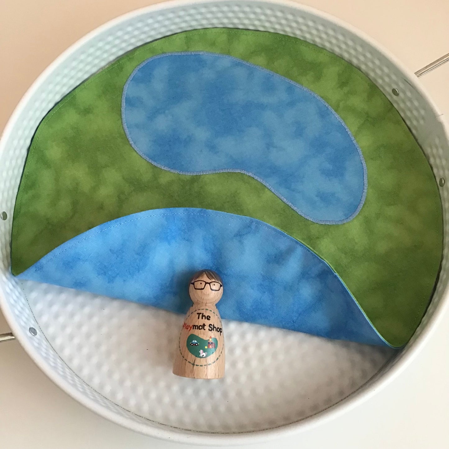 Lake Circular Play Mat - MADE TO ORDER - Mid Blue Reverse