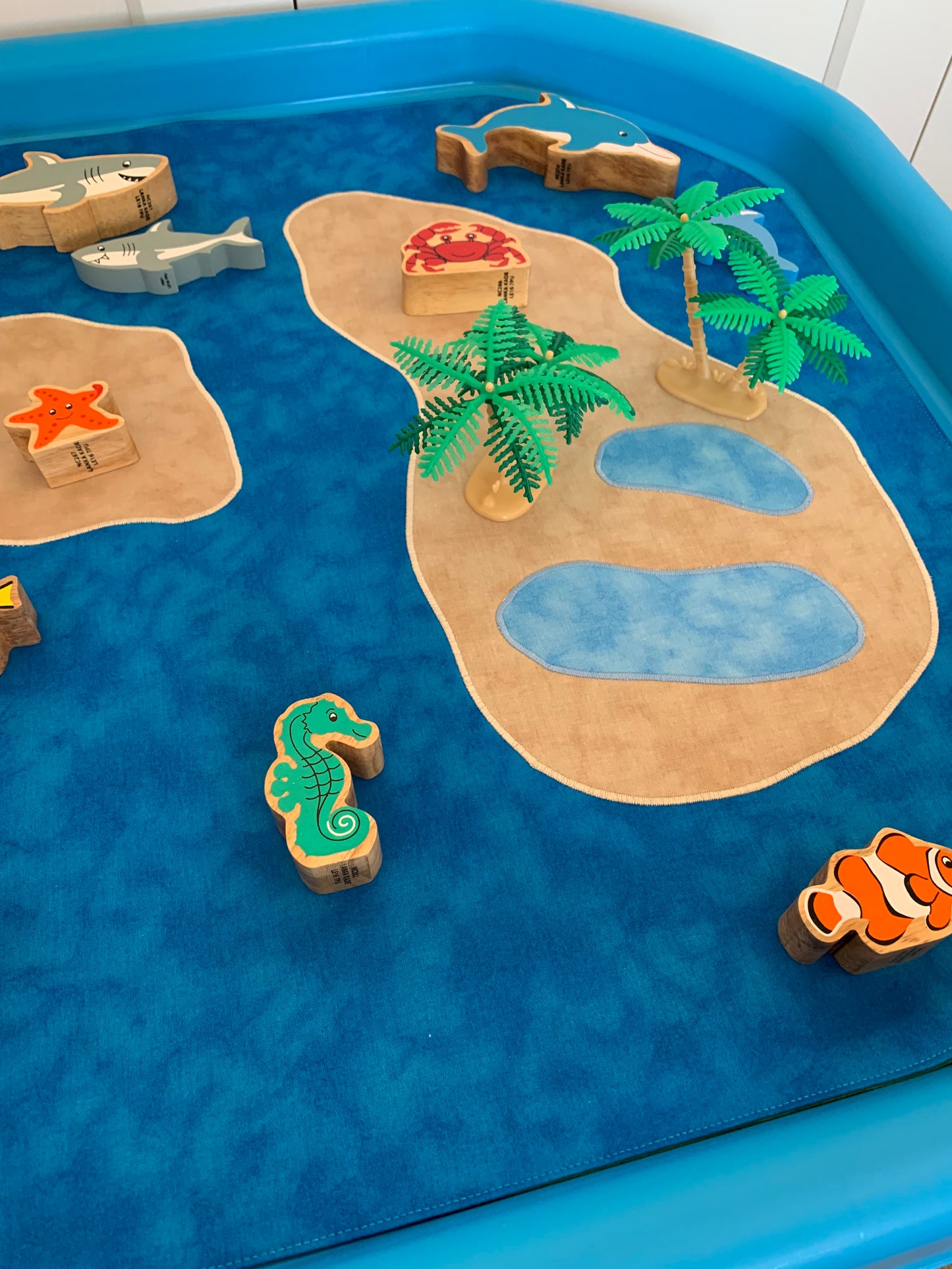 Tuff Tray Play Mat - IN STOCK - Deep Blue Island - Dark Green reverse
