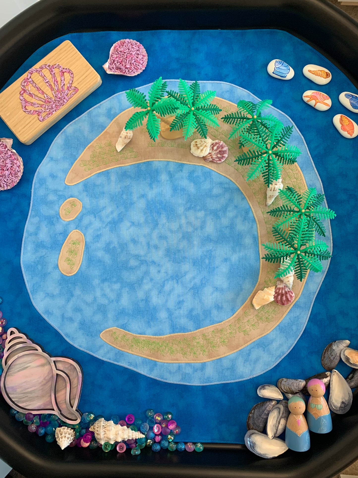 Tuff Tray Play Mat - IN STOCK - Deep Blue Lagoon Island - Light Green reverse