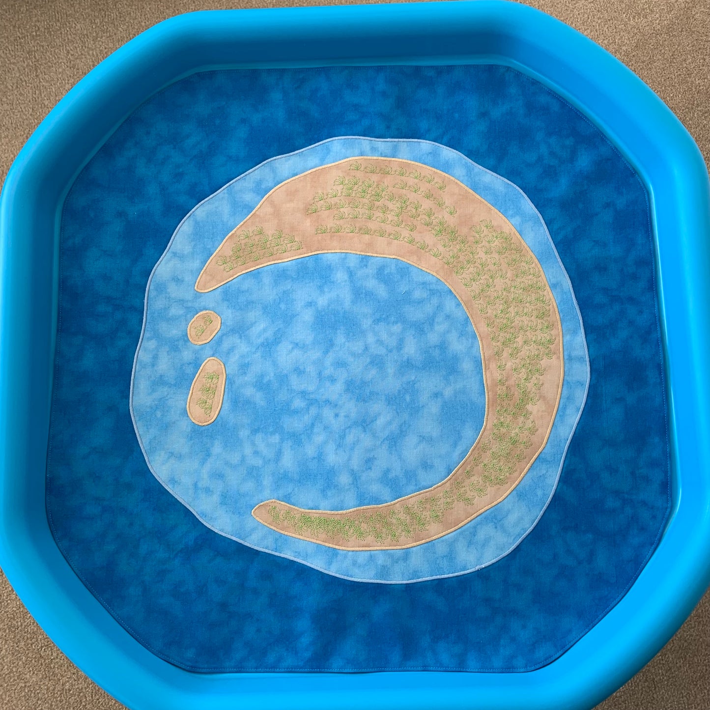 Tuff Tray Play Mat - IN STOCK - Deep Blue Lagoon Island - Light Green reverse