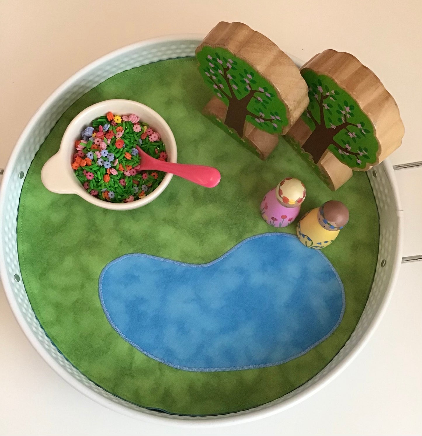 Lake Circular Play Mat - MADE TO ORDER - Mid Blue Reverse