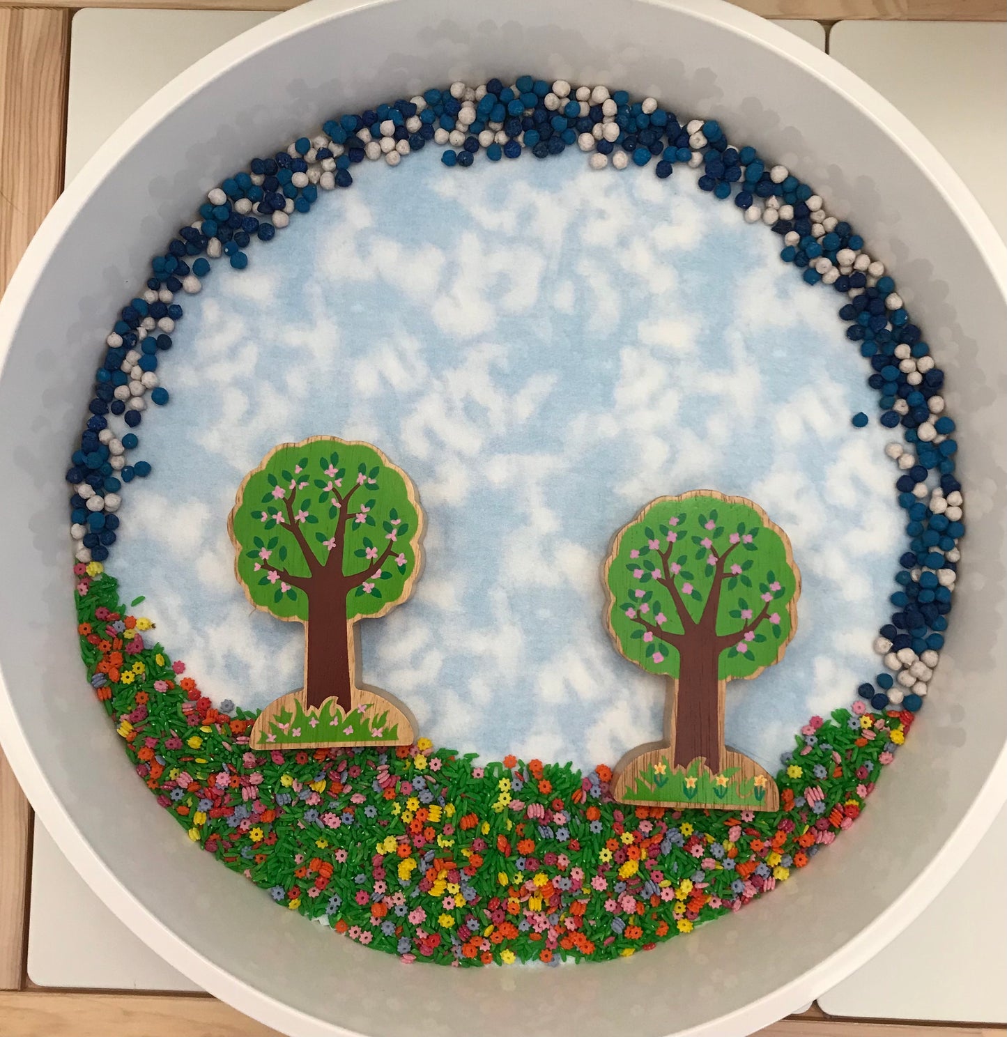 Circular Play Mat - Light Blue & Sand - MADE TO ORDER - Reversible Play Mat