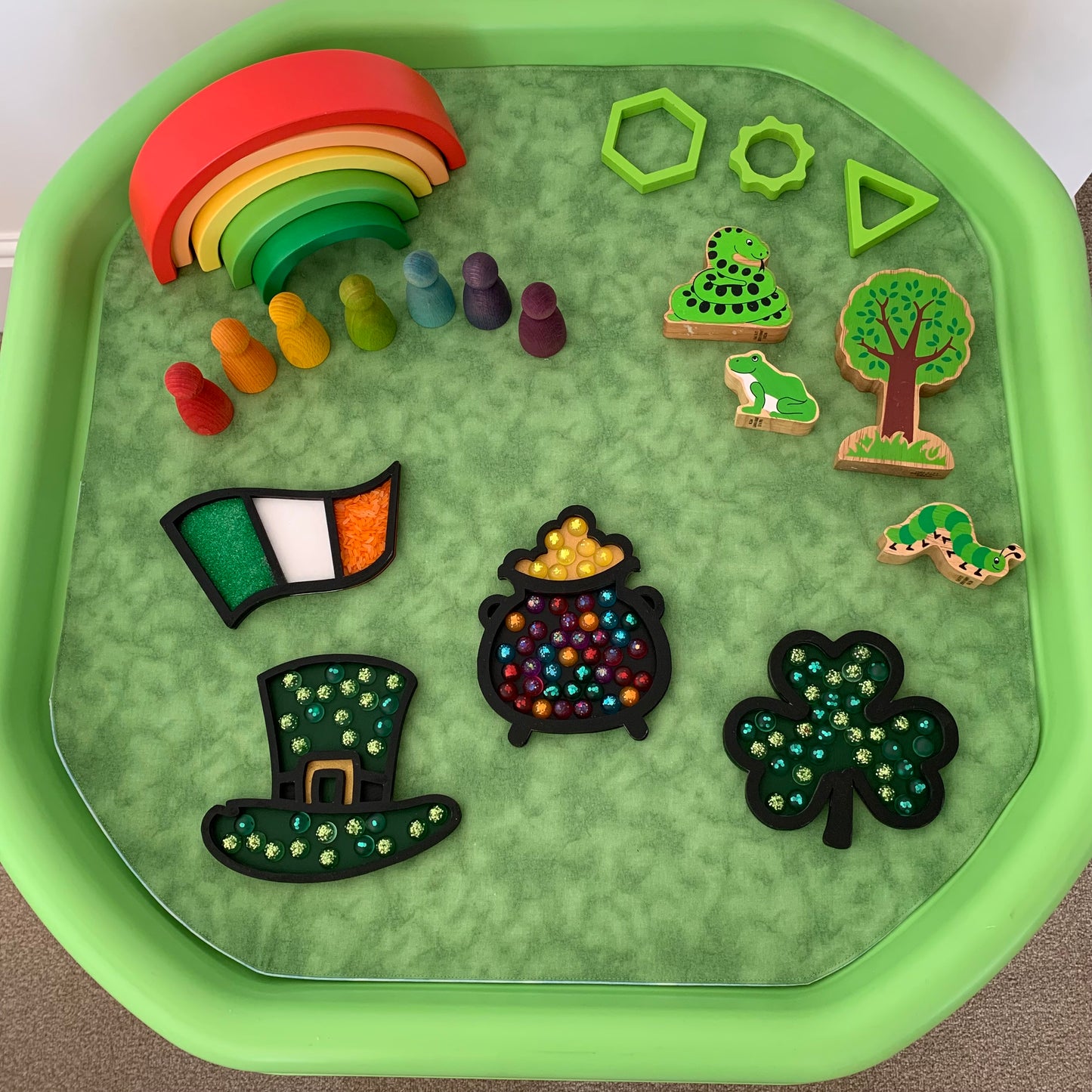 Tuff Tray Play Mat - MADE TO ORDER - Mid Blue & Light Green with Light Green Reverse