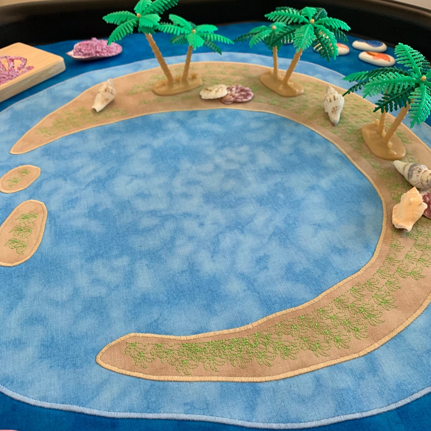 Tuff Tray Play Mat - IN STOCK - Deep Blue Lagoon Island - Light Green reverse