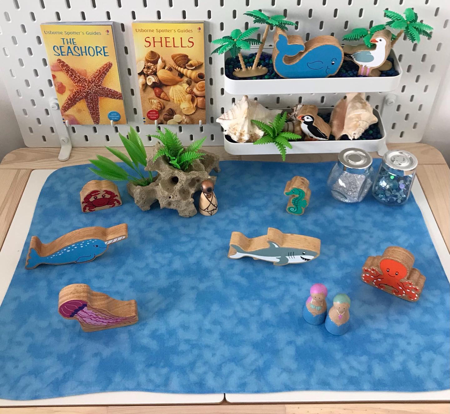 Extra Large Light Green & Mid Blue Play Mat - MADE TO ORDER - Reversible Play Mat