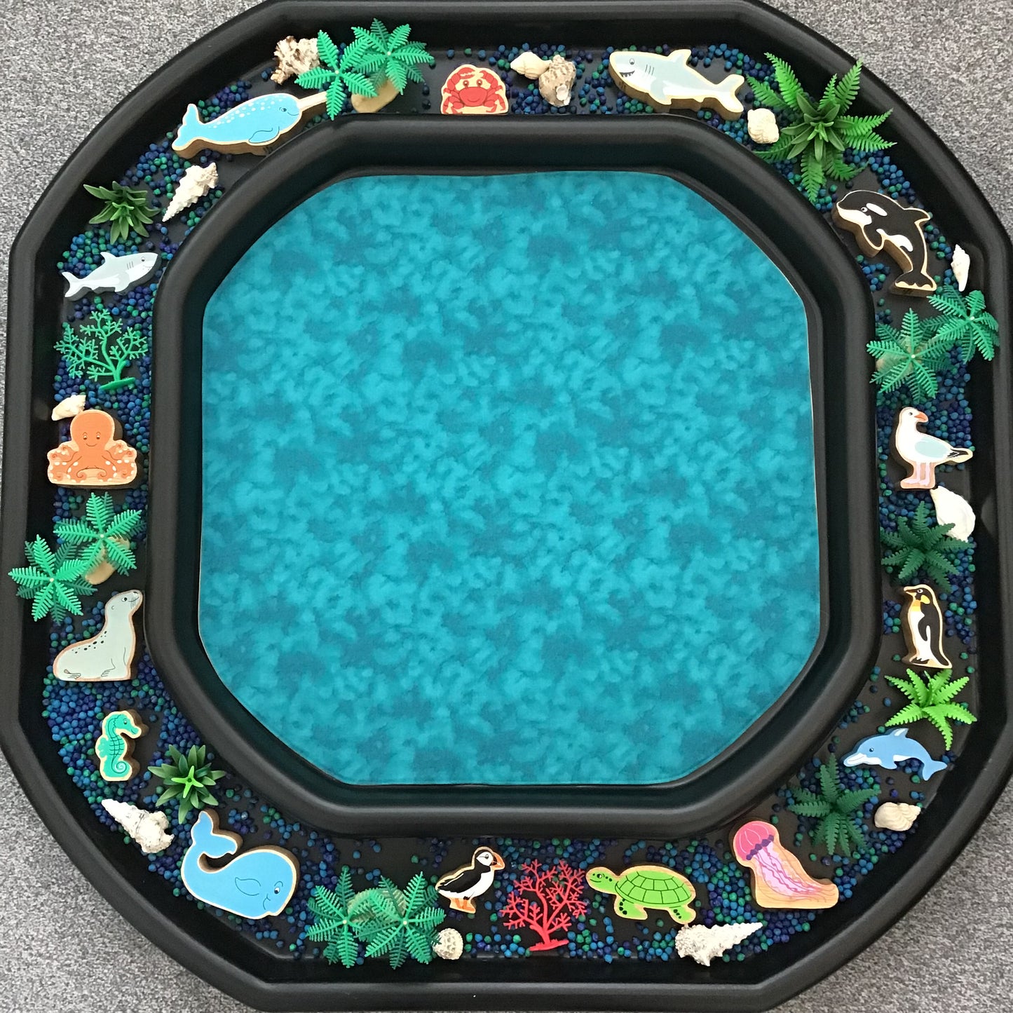 Tuff Tray Play Mat - Dark Green & Brown with a Jade Reverse