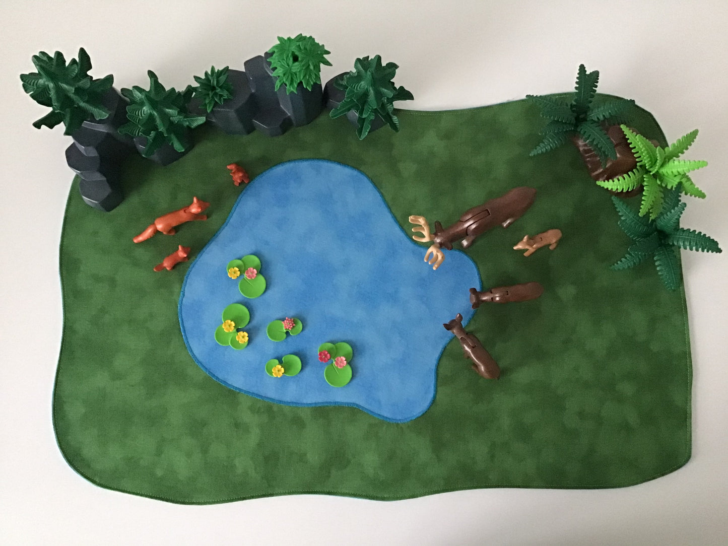 Lake Play Mat - MADE TO ORDER - Dark Green with Deep Blue Reverse