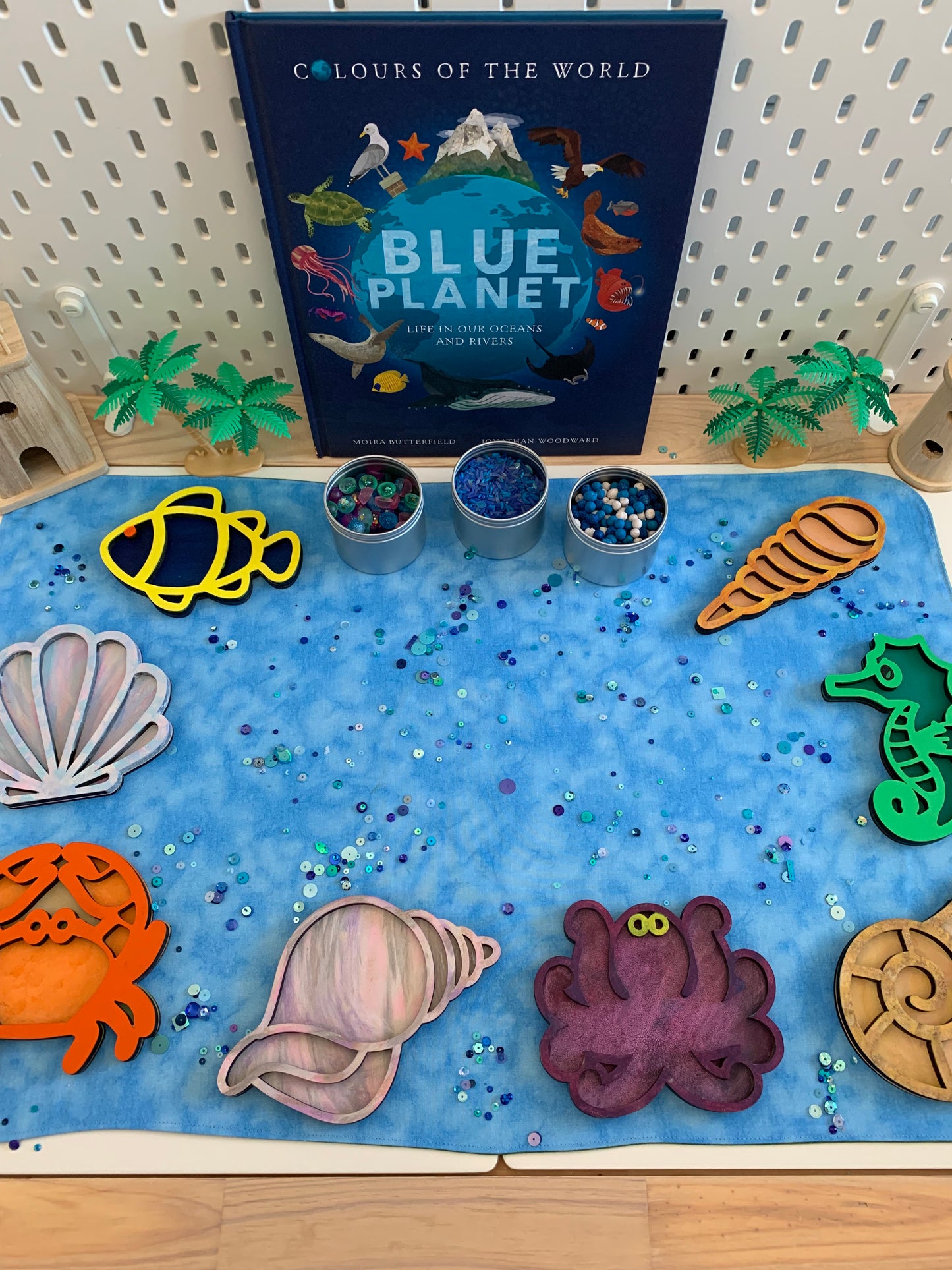 Extra Large River and Rocks Green Play Mat - IN STOCK - Mid Blue Reverse