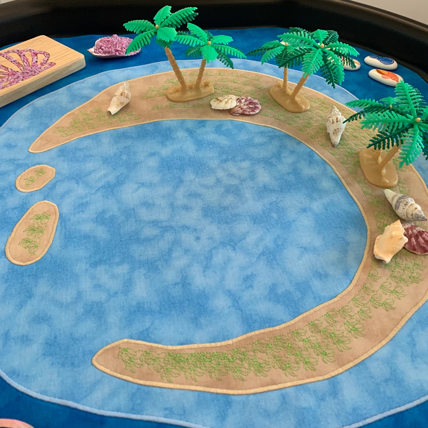Tuff Tray Play Mat - IN STOCK - Deep Blue Lagoon Island - Light Green reverse