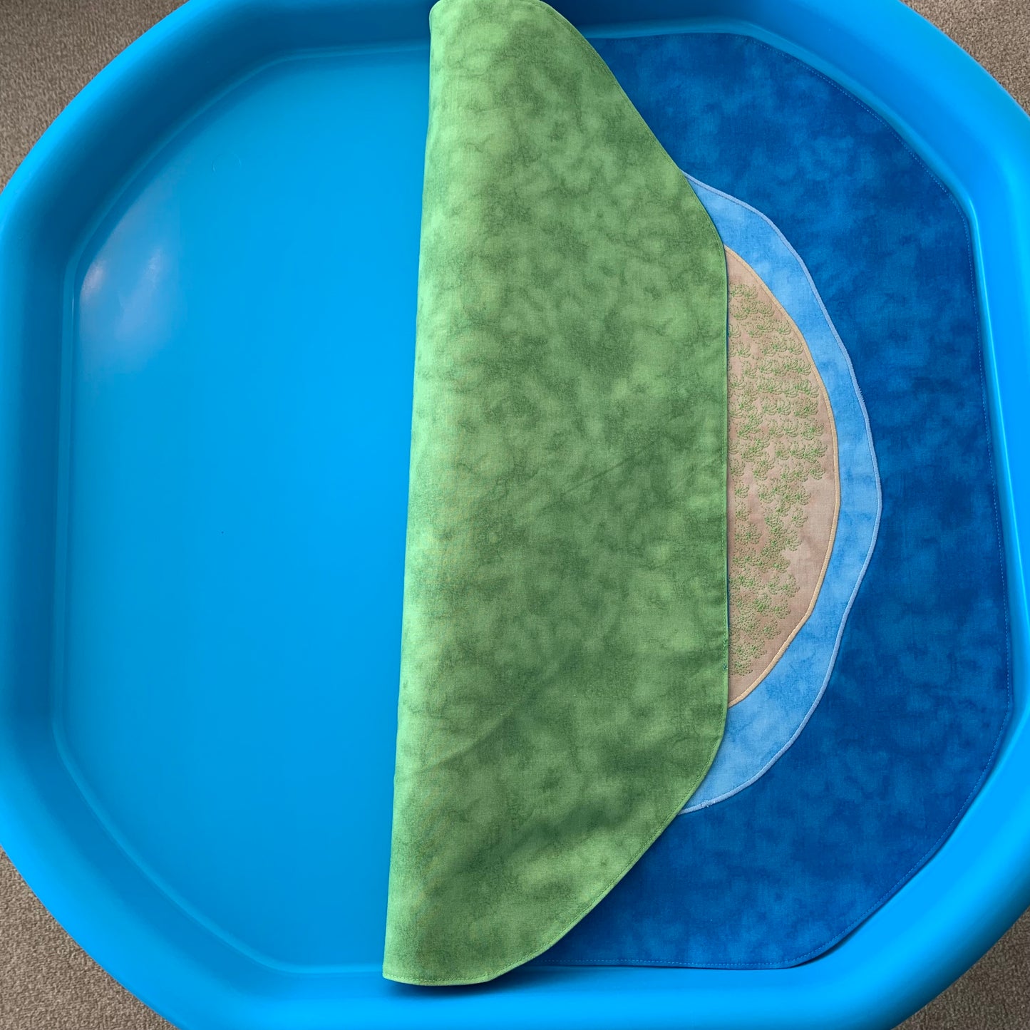 Tuff Tray Play Mat - IN STOCK - Deep Blue Lagoon Island - Light Green reverse