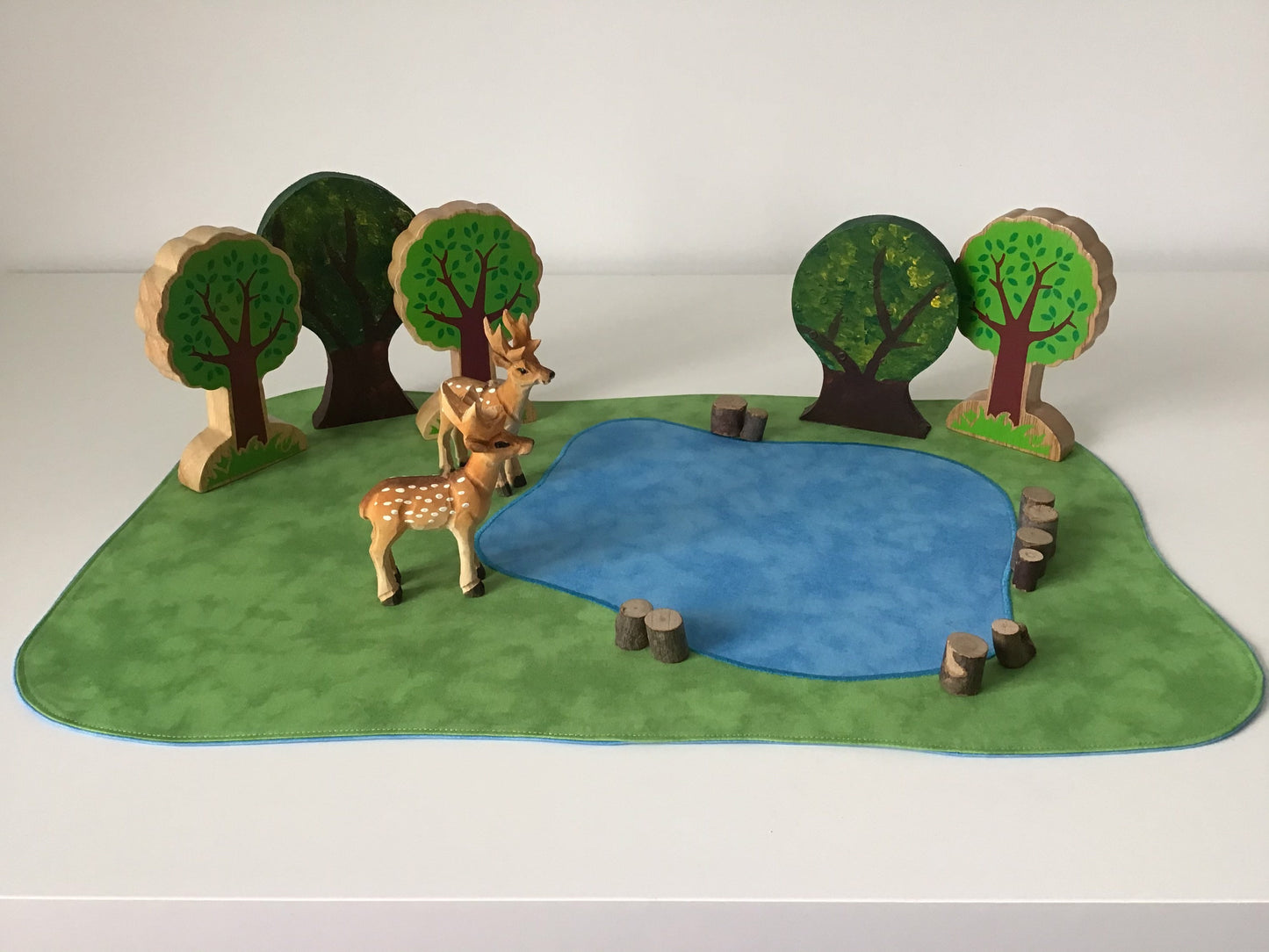 Lake Play Mat - MADE TO ORDER - Light Green & Mid Blue Reverse