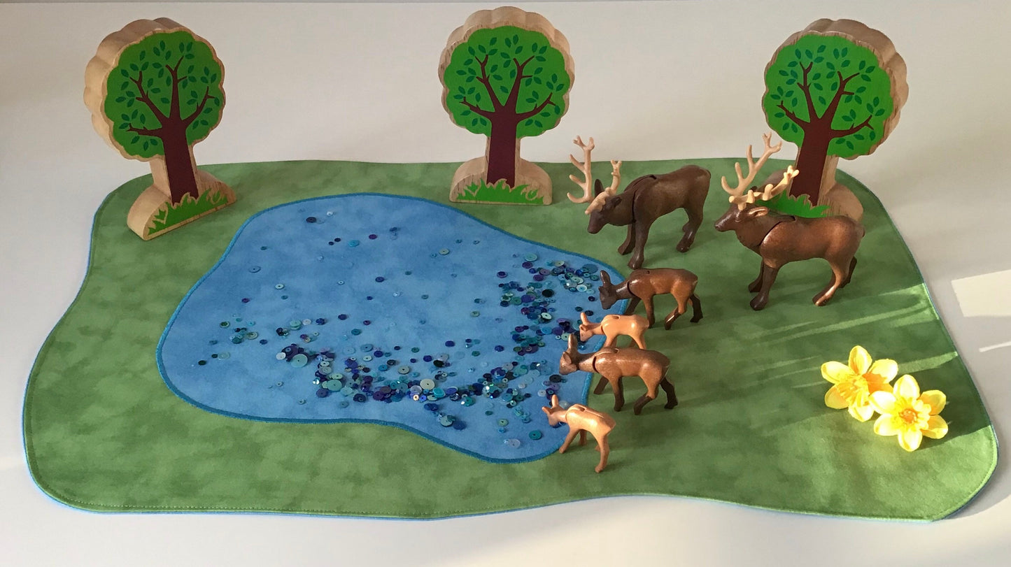Lake Play Mat - MADE TO ORDER - Light Green & Mid Blue Reverse