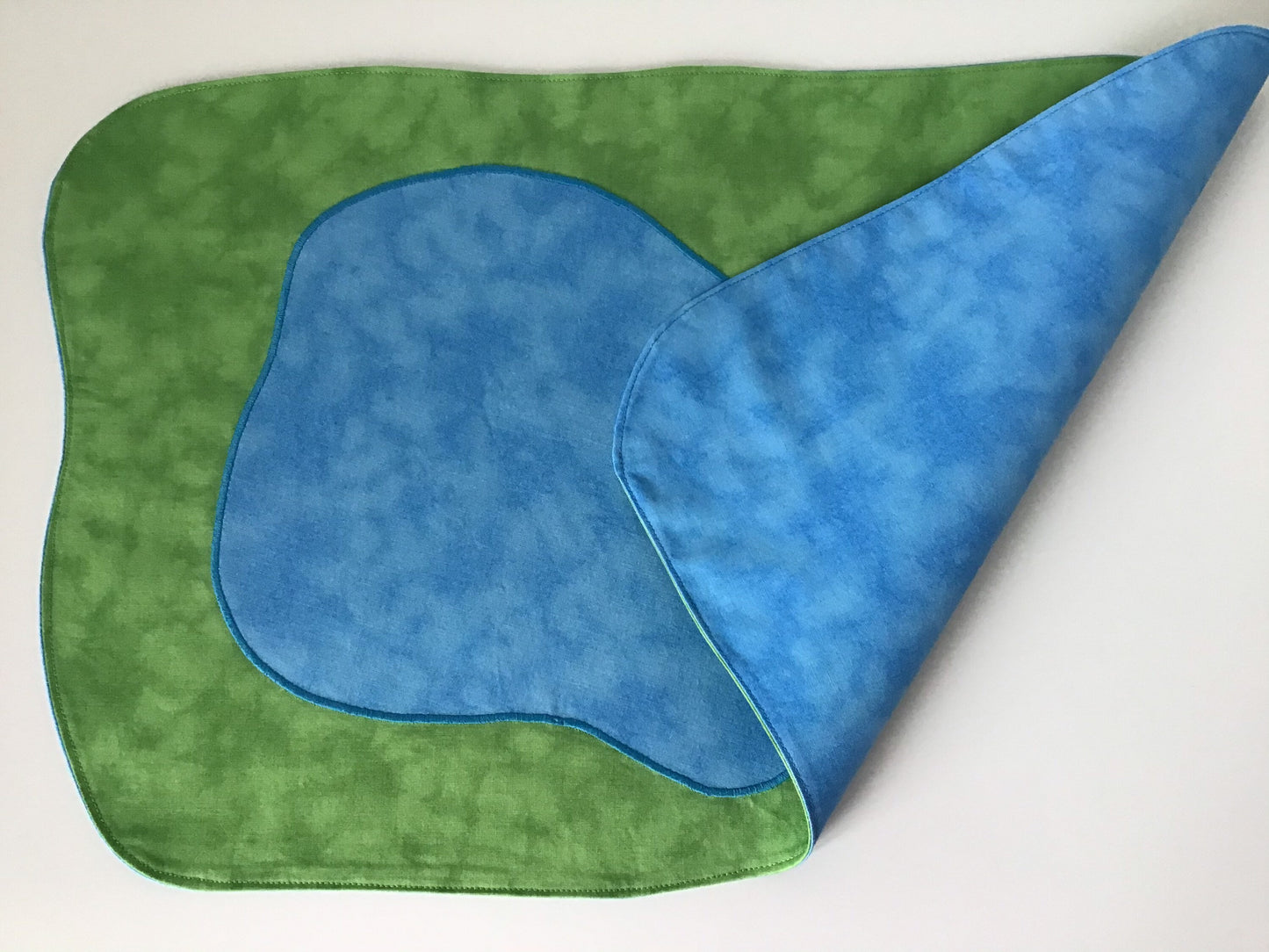 Lake Play Mat - MADE TO ORDER - Light Green & Mid Blue Reverse