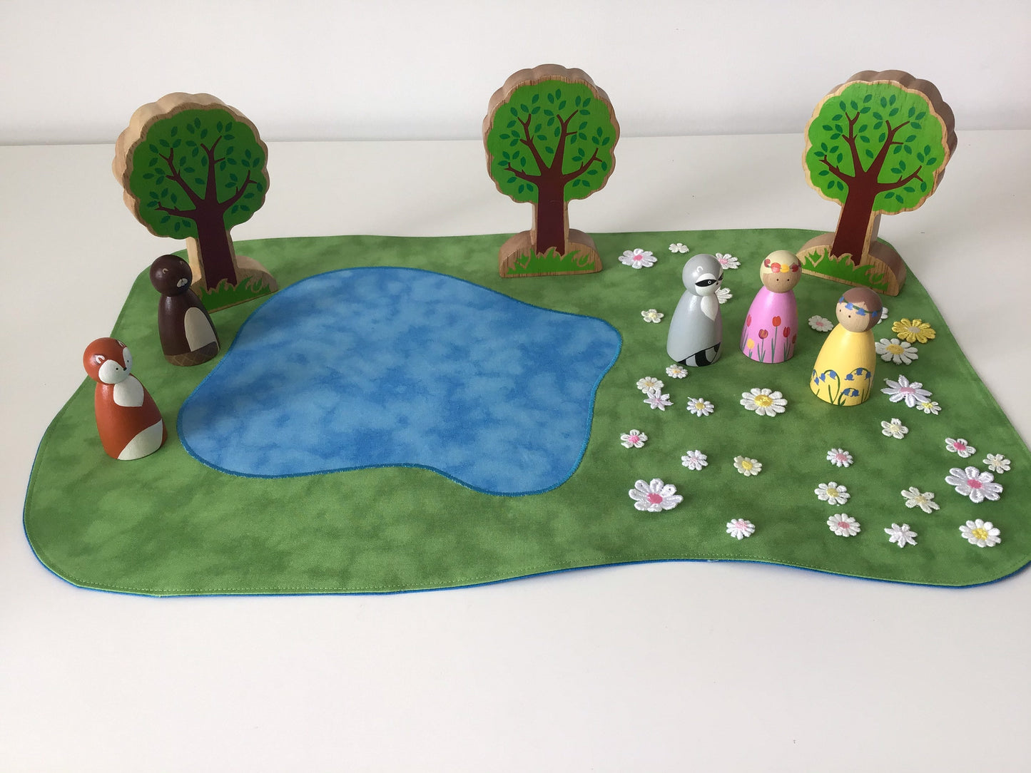 Lake Play Mat - MADE TO ORDER - Light Green & Mid Blue Reverse