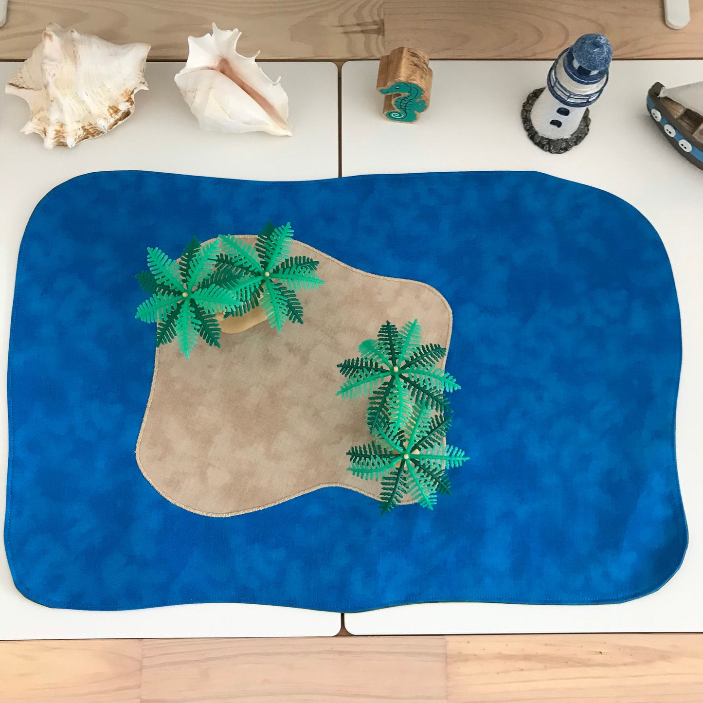 Desert Island Play Mat - MADE TO ORDER - Deep Blue & Dark Green