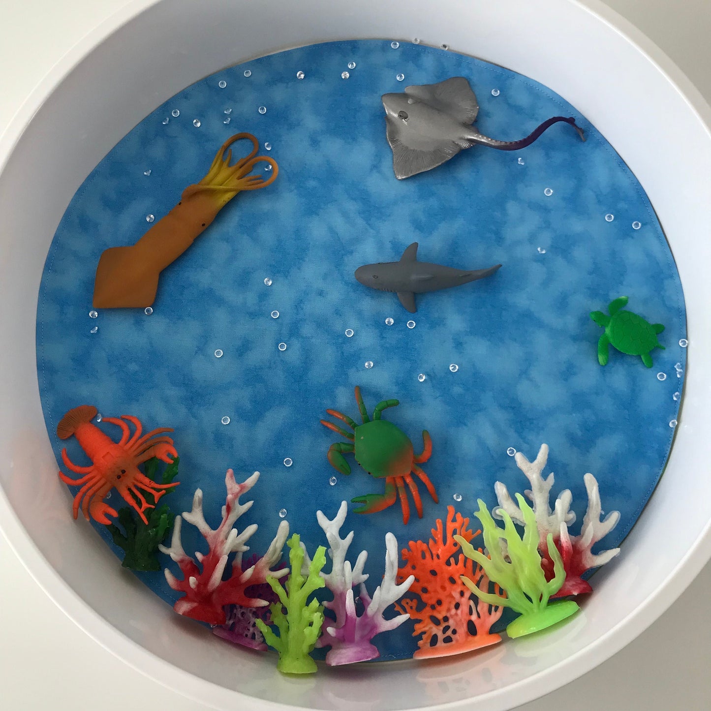 Circular Play Mat - Mid Blue & Light Green - MADE TO ORDER - Reversible Play Mat