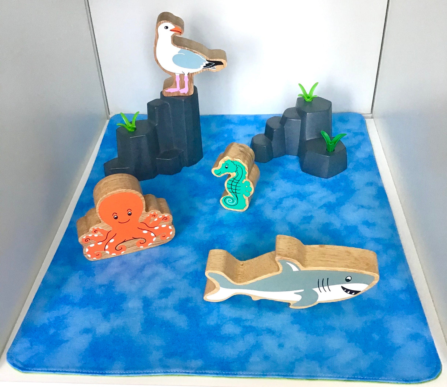 Light Green and Mid Blue - MADE TO ORDER - Shelf Play Mat - Reversible Play Mat