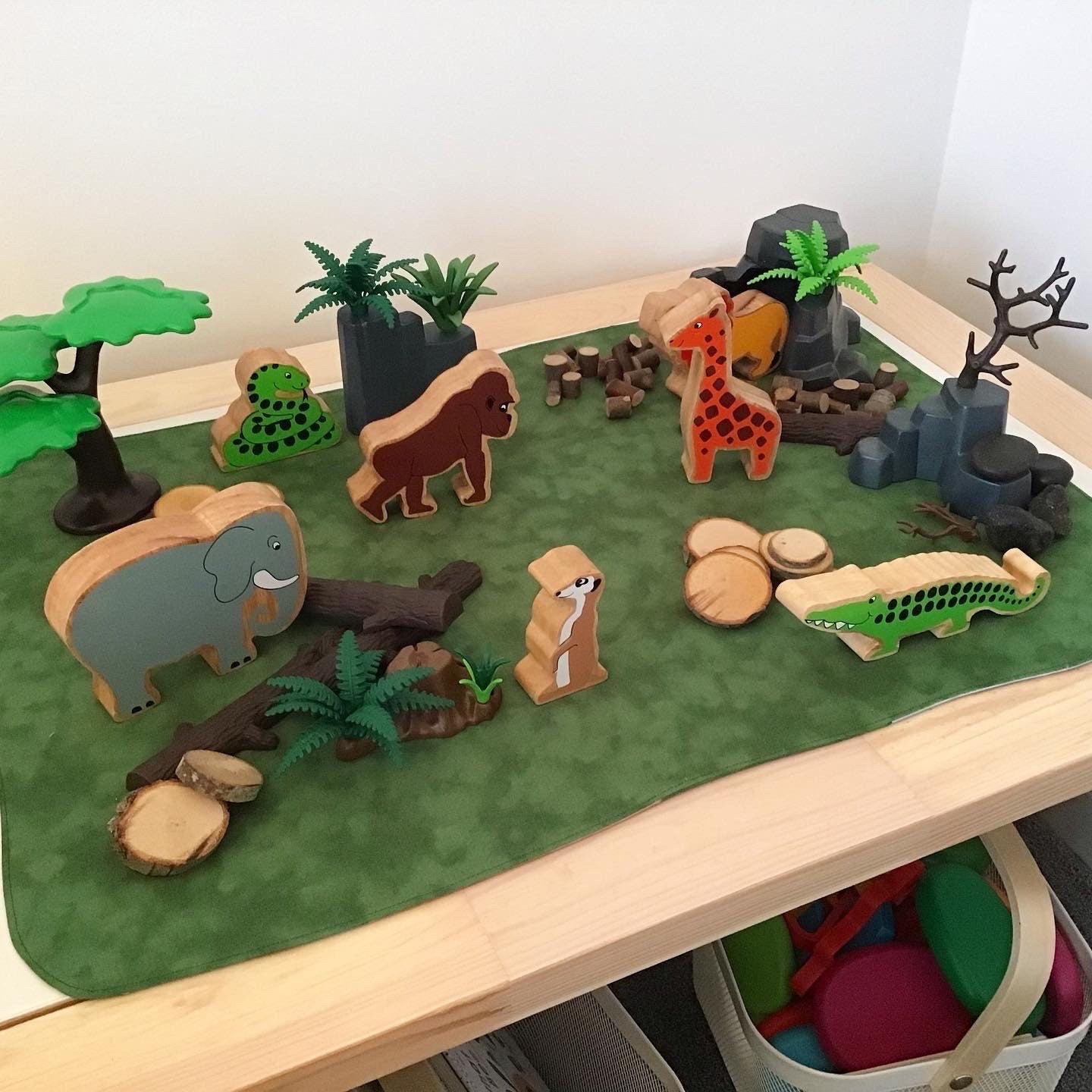 Extra Large Dark Green & Deep Blue Play Mat - MADE TO ORDER - Reversible Play Mat