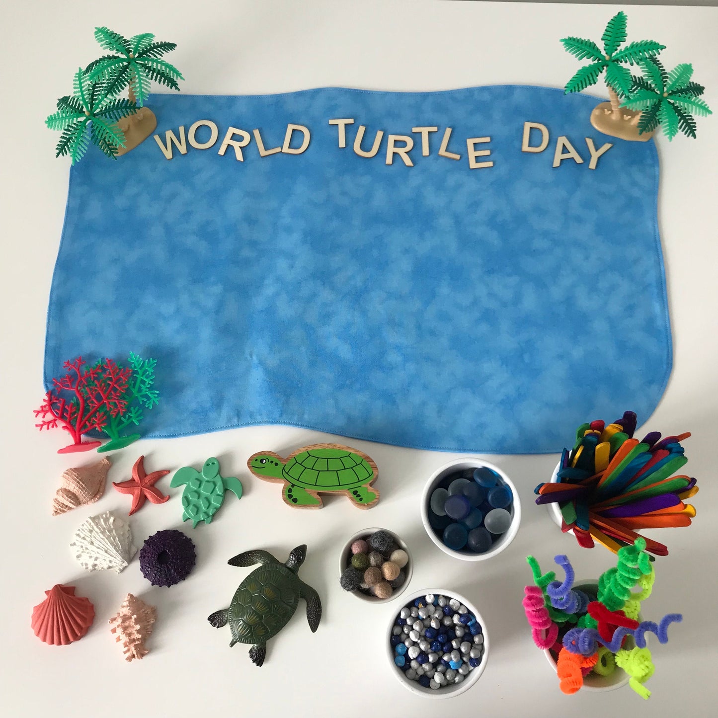 Large Light Green & Mid Blue Open Ended Play Mat - MADE TO ORDER - Reversible Play Mat