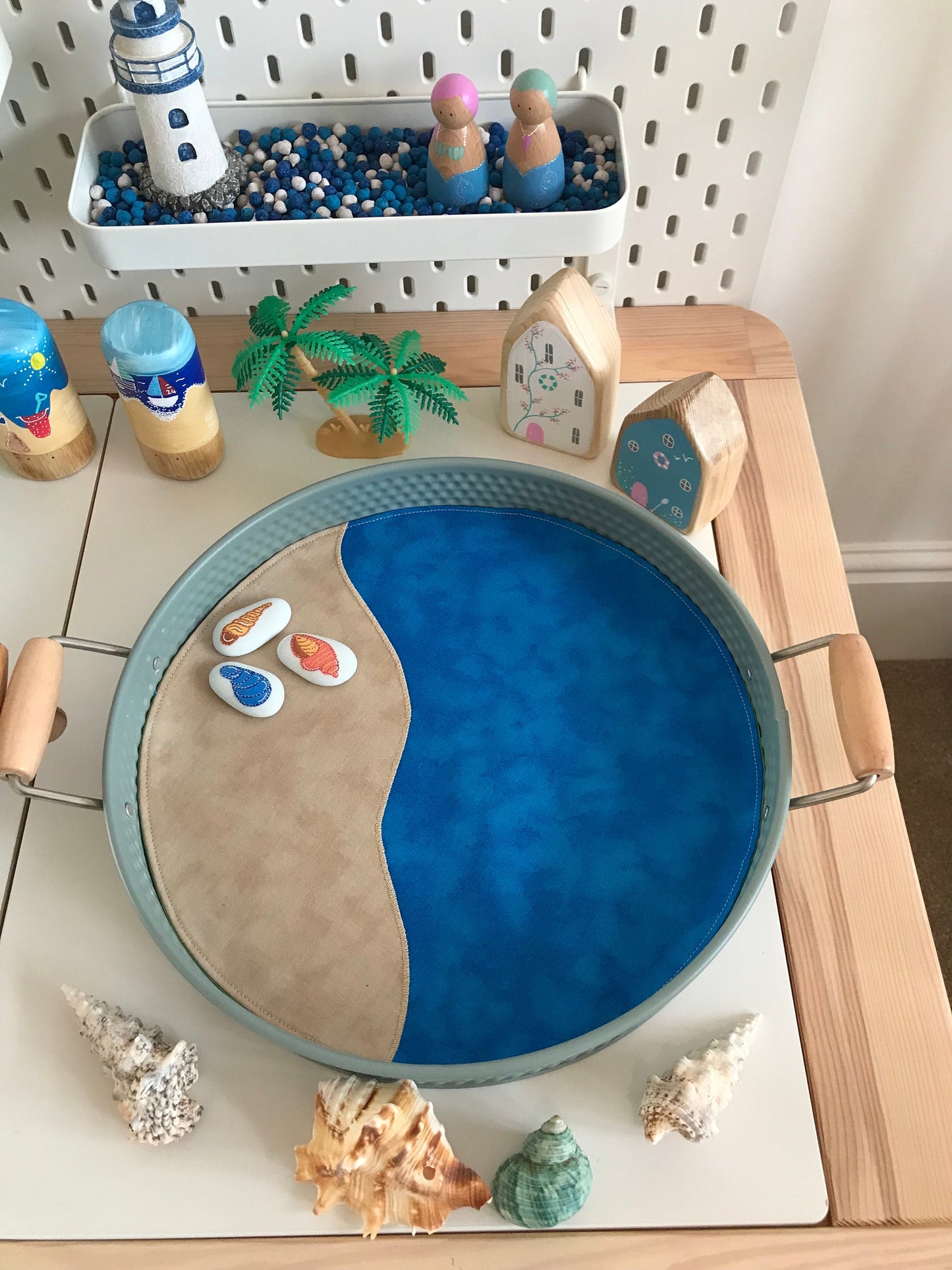 Beach & Ocean Circular Play Mat - MADE TO ORDER - Light Green Reverse