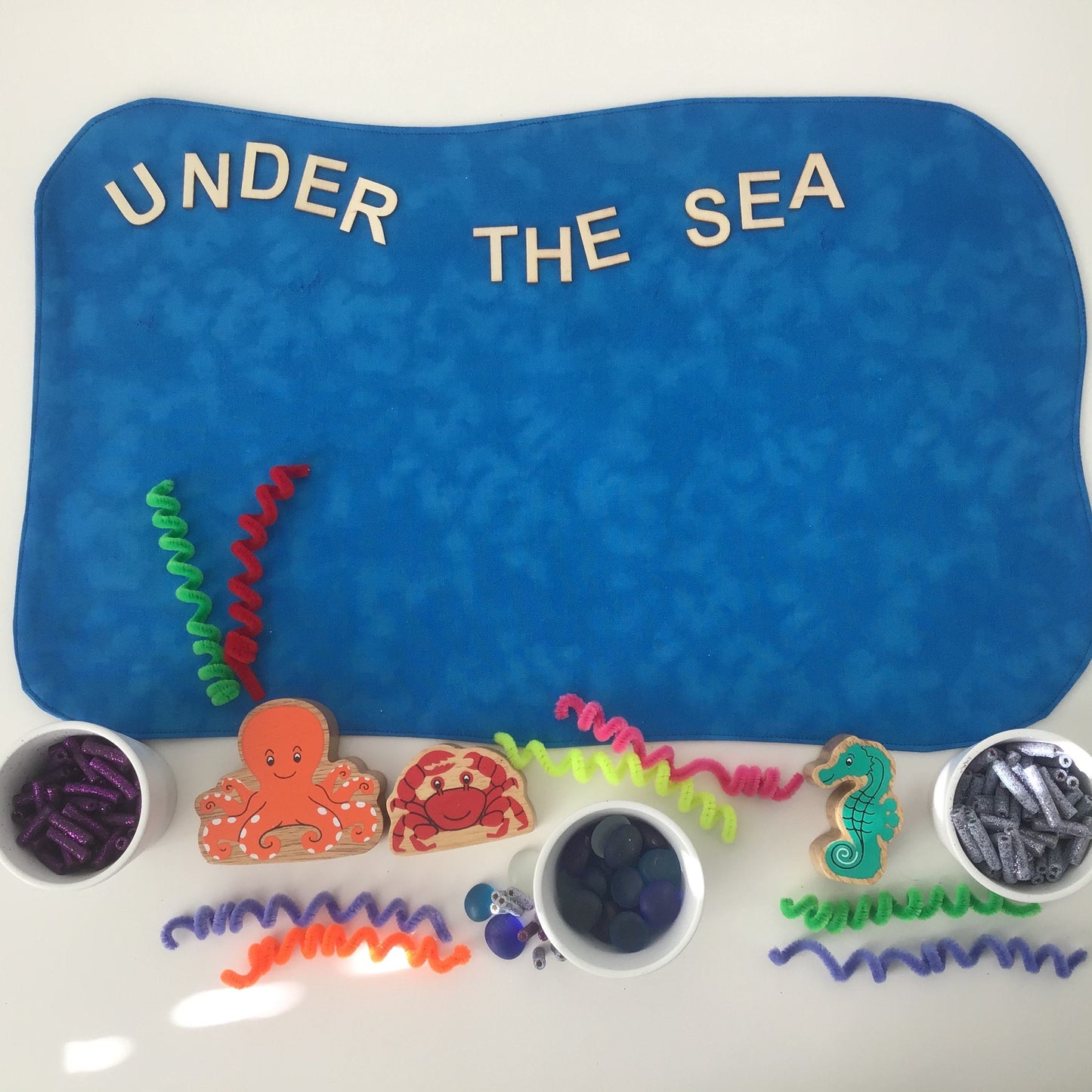 Large Dark Green & Deep Blue Open Ended Play Mat - MADE TO ORDER - Reversible Play Mat