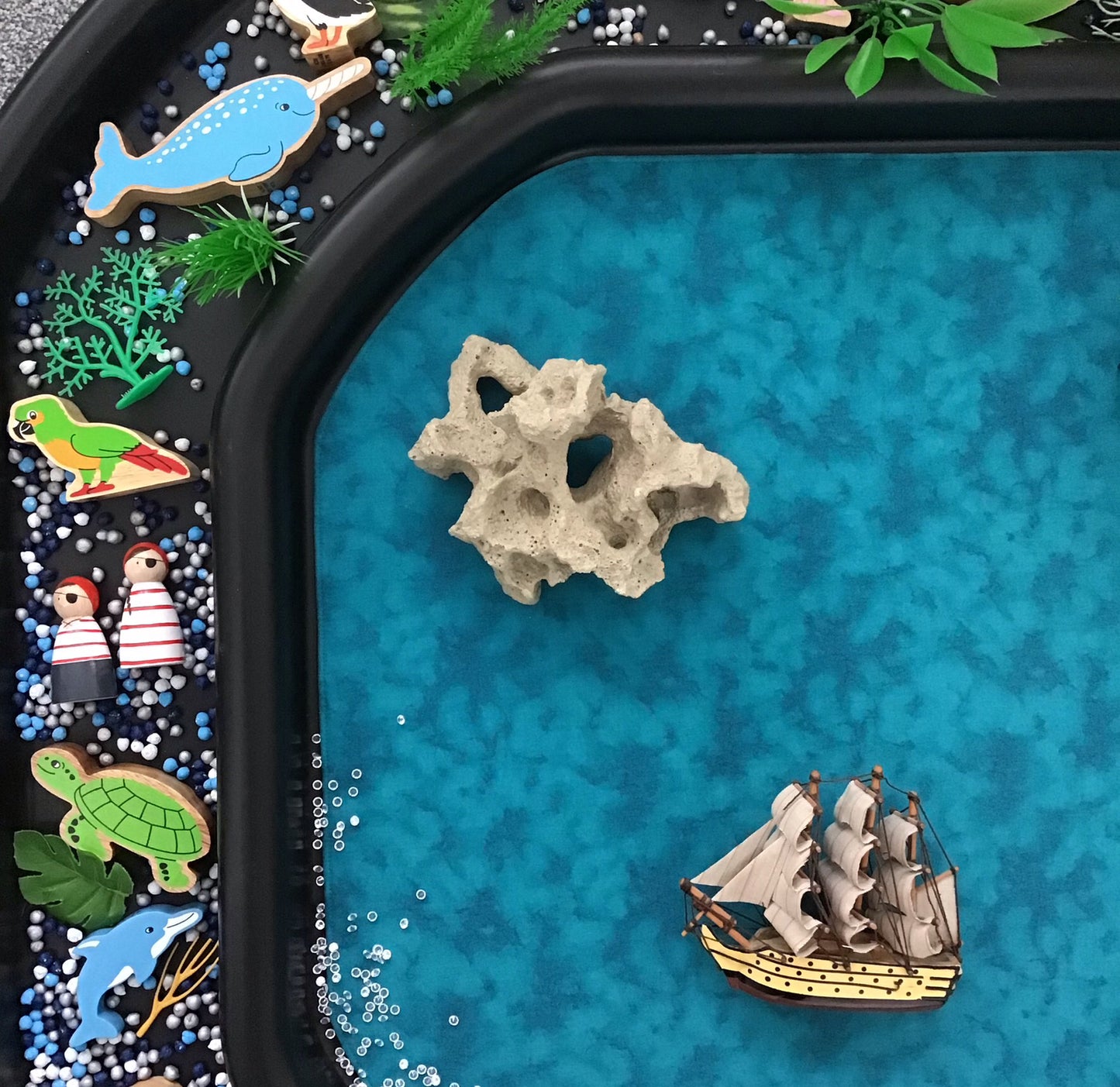 Tuff Tray Play Mat - IN STOCK - Black & Grey with a Jade Reverse