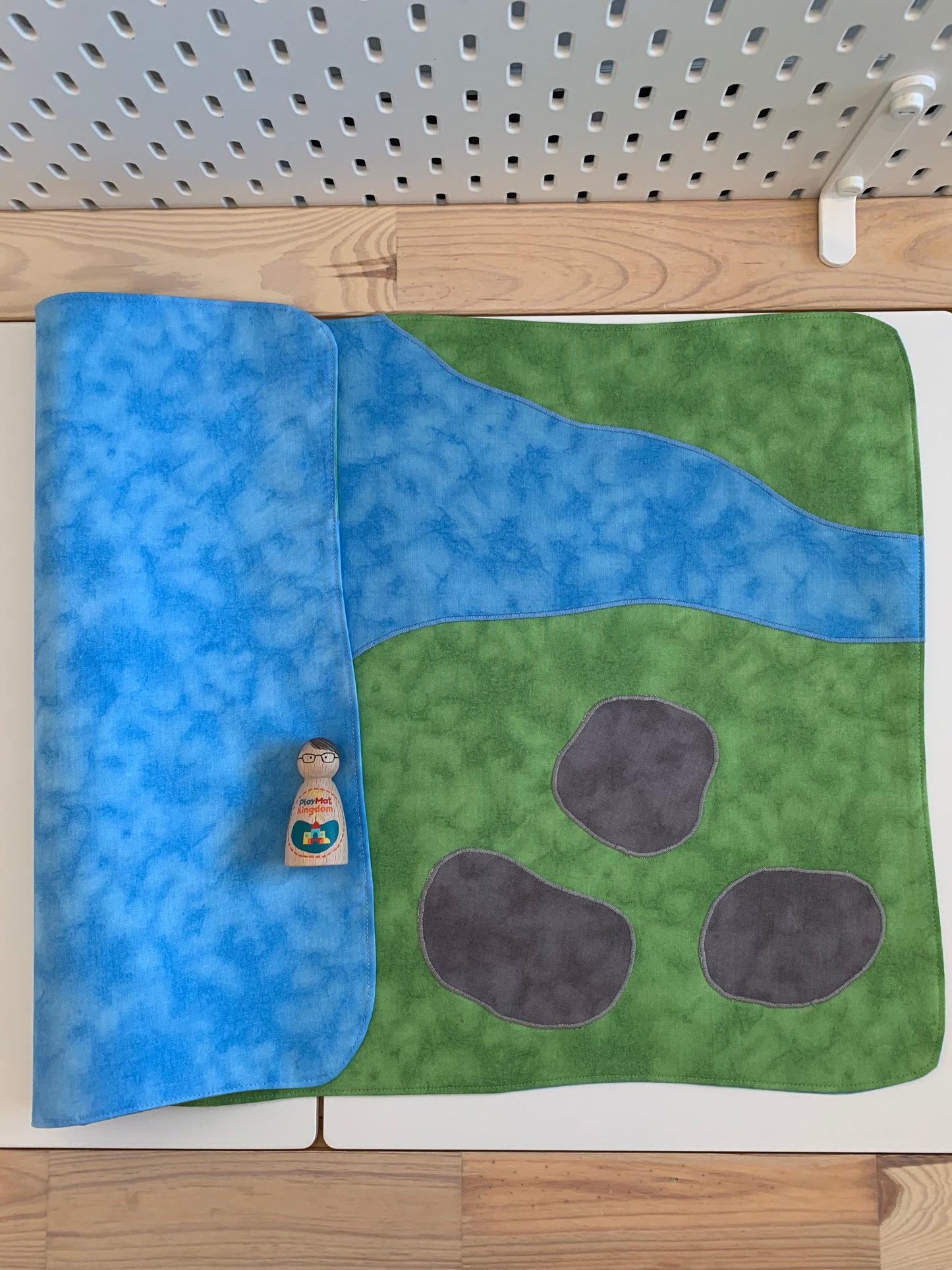 River and Rocks Green Extra Large Play Mat - IN STOCK - Mid Blue Reverse