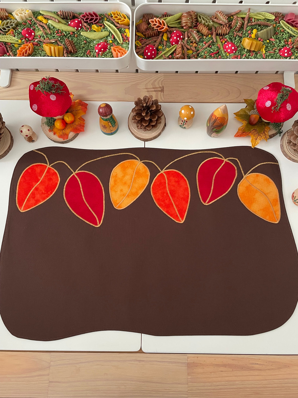 Autumn Leaves Play Mat - Black reverse - Ready to post