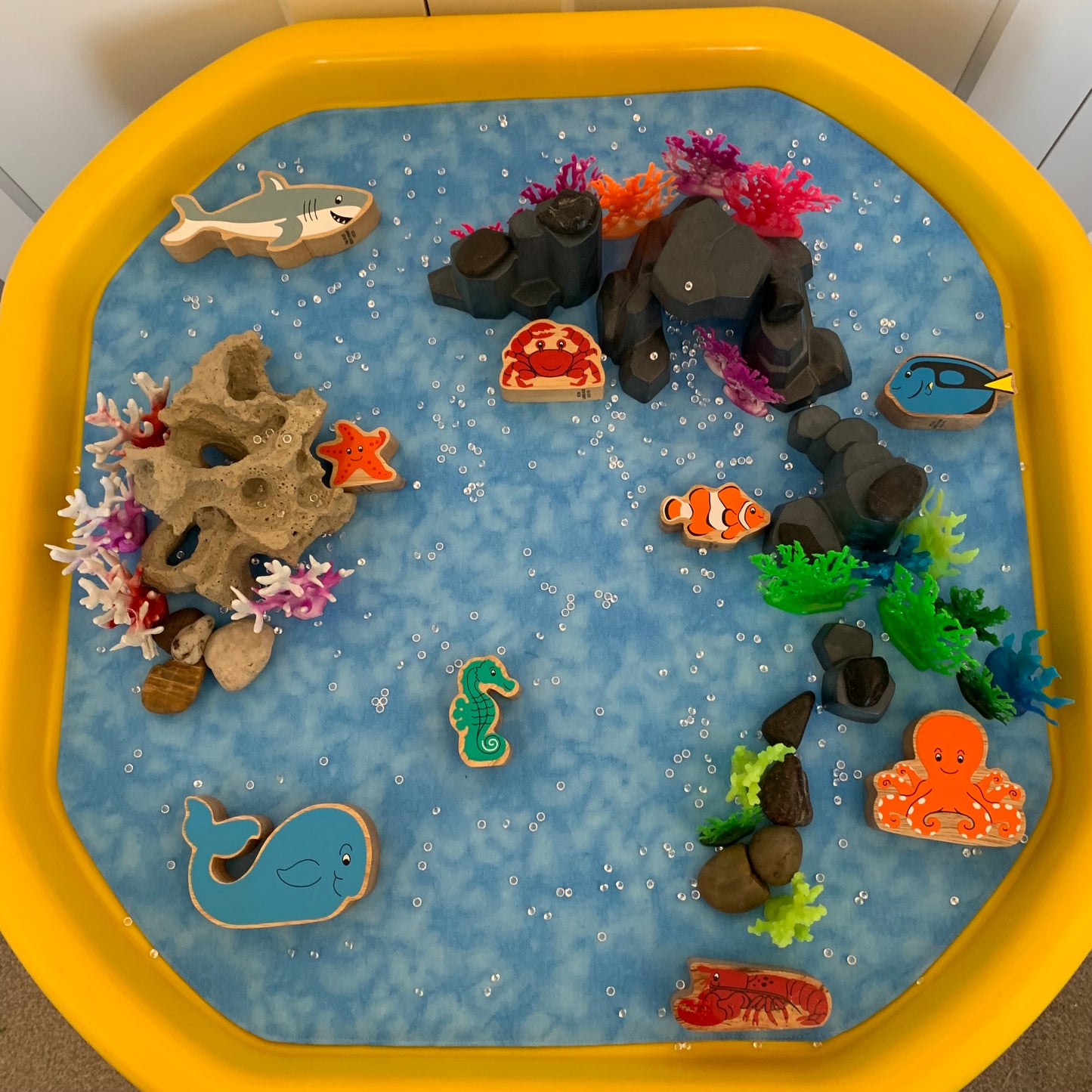 Tuff Tray Play Mat - IN STOCK - Arid Land with River bed and Rocks - Mid Blue reverse