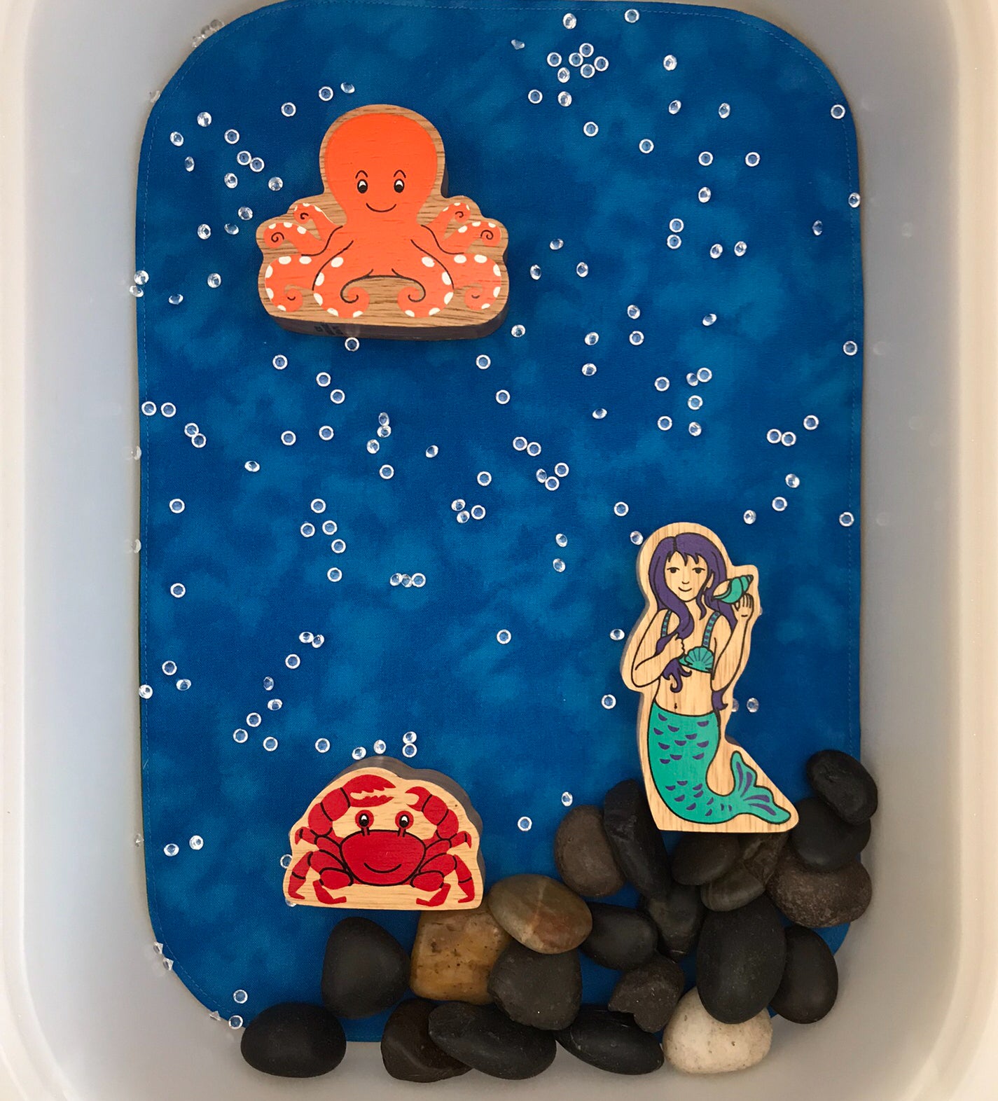 Deep Blue & Dark Green  Tray Play Mat - MADE TO ORDER - Reversible Play Mat