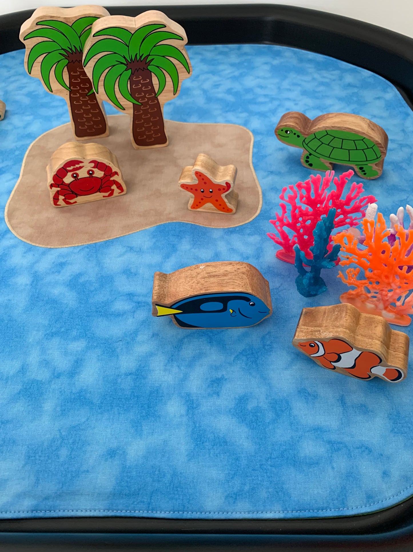 Desert Island Tuff Tray Play Mat - MADE TO ORDER - Light Green Reverse