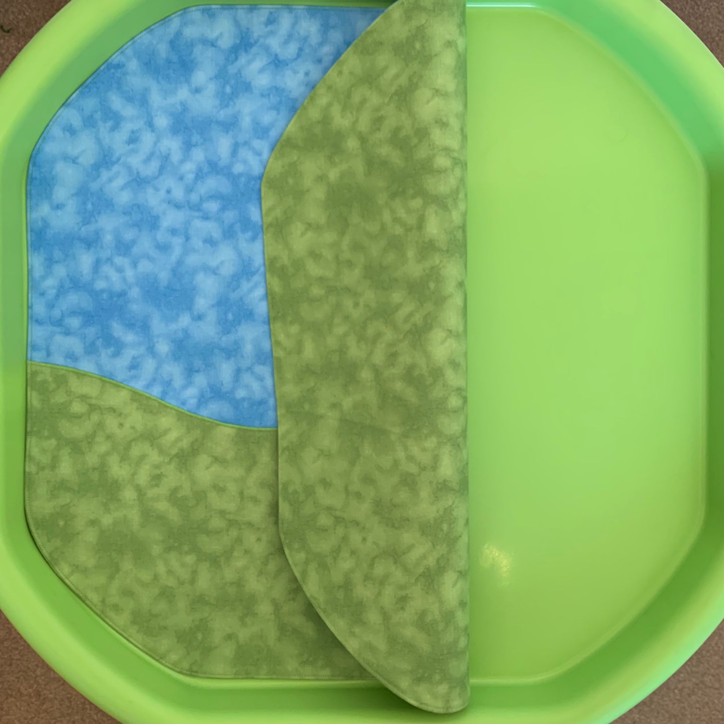 Tuff Tray Play Mat - MADE TO ORDER - Mid Blue & Light Green with Light Green Reverse