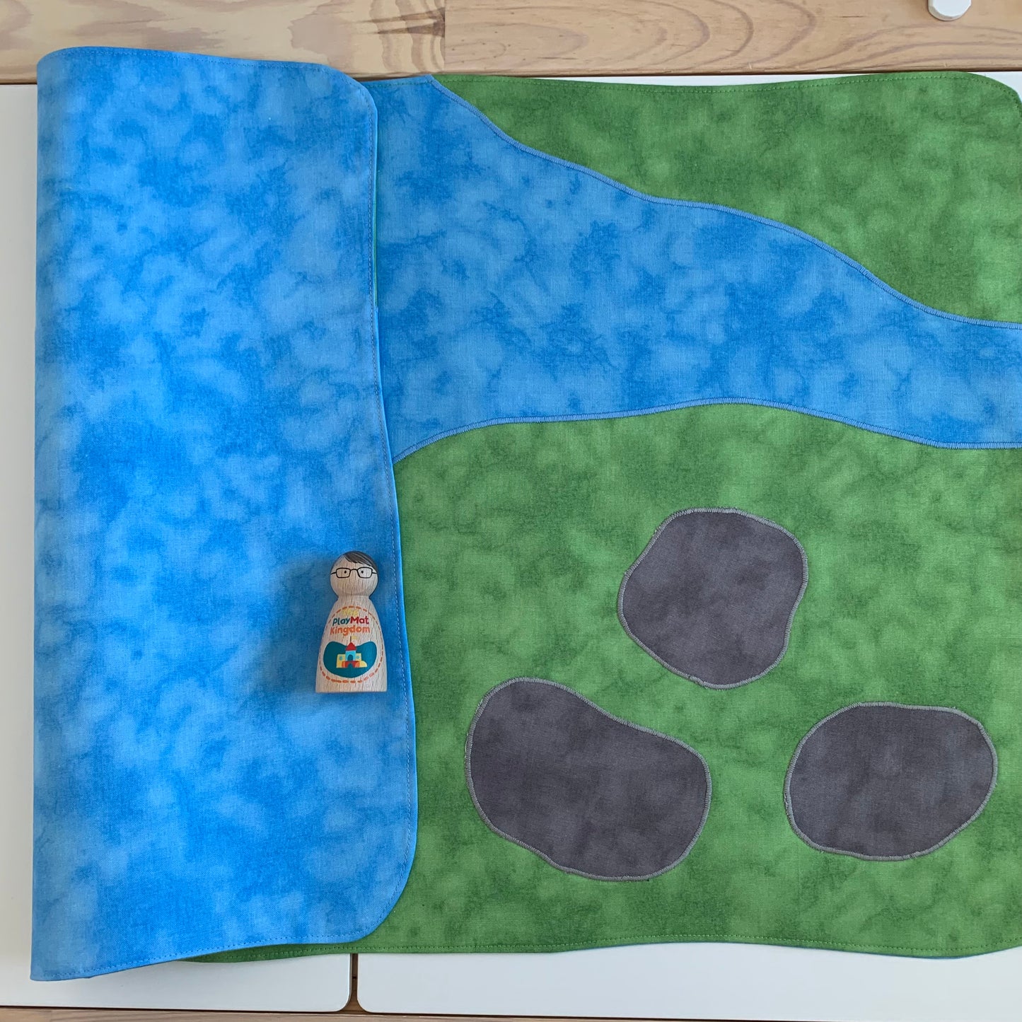 River and Rocks Green Extra Large Play Mat - IN STOCK - Mid Blue Reverse