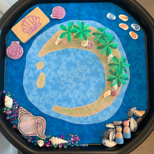 Tuff Tray Play Mat - IN STOCK - Deep Blue Lagoon Island - Light Green reverse