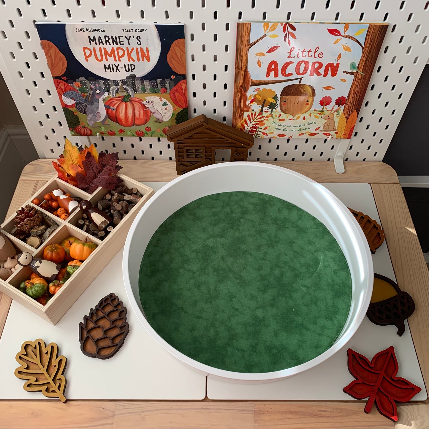 Circular Play Mat - Deep Blue & Dark Green - MADE TO ORDER - Reversible Play Mat