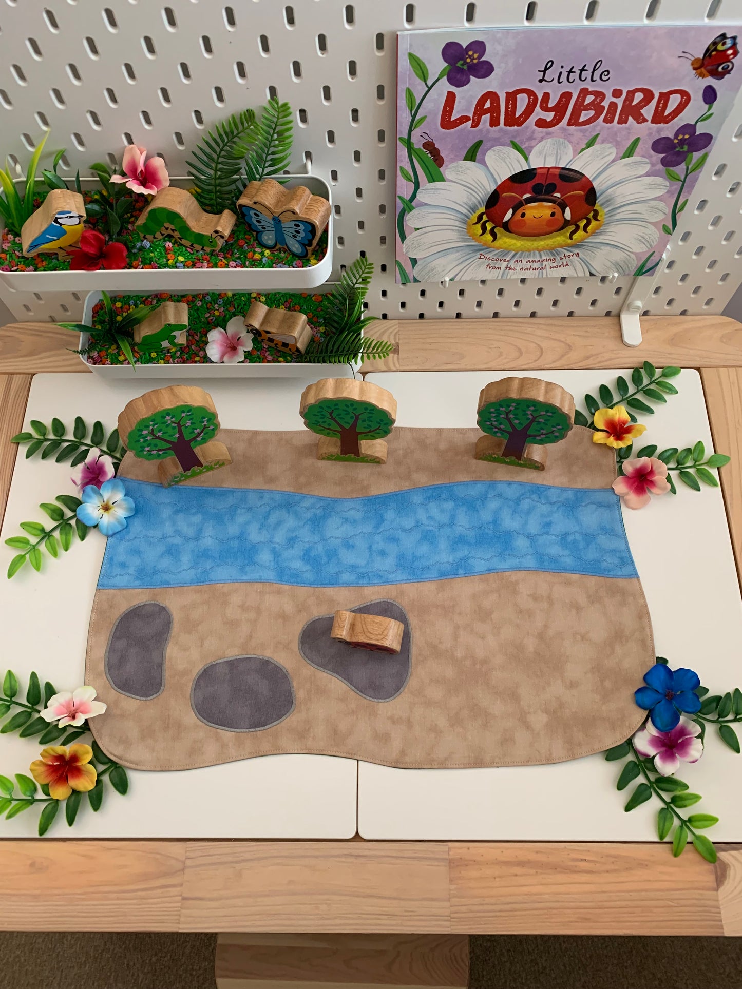 River & Rocks Play Mat - IN STOCK - Large - Dark Green Reverse