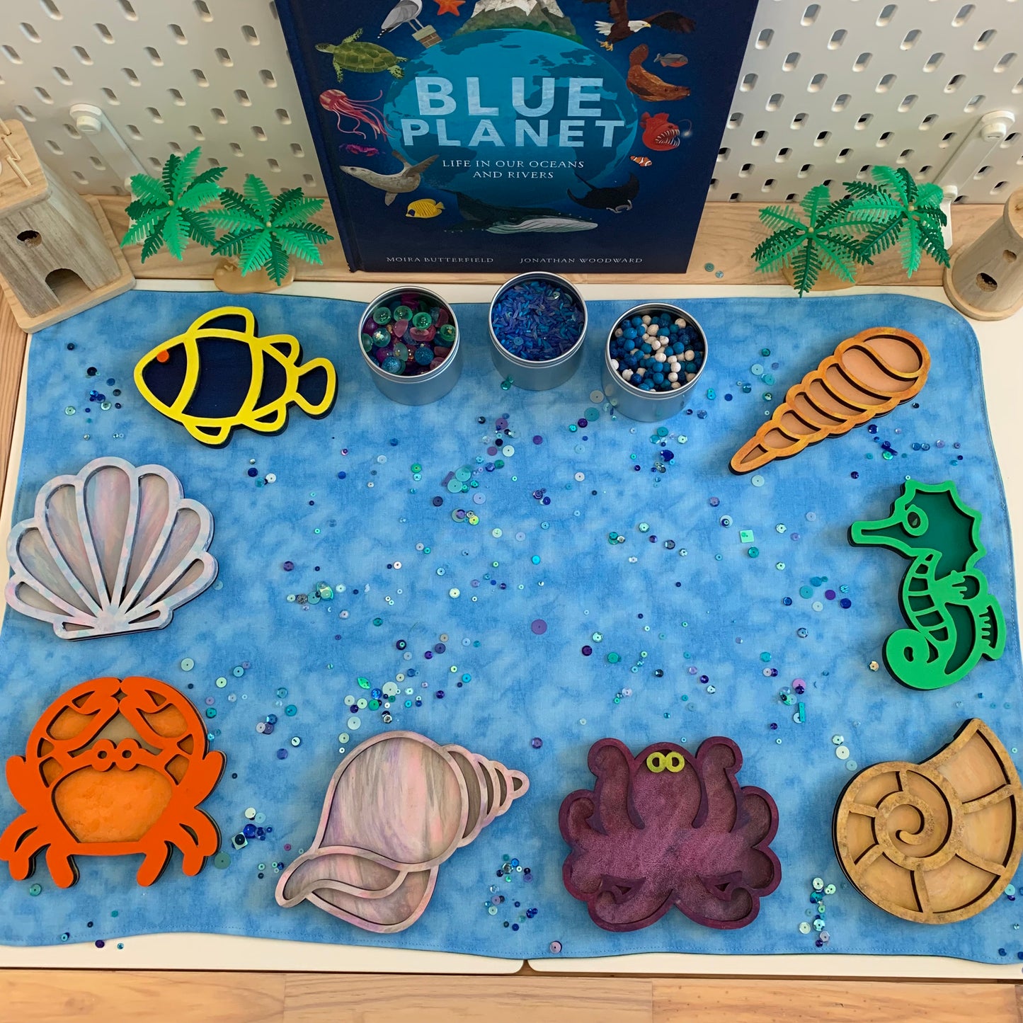 River and Rocks Green Extra Large Play Mat - IN STOCK - Mid Blue Reverse