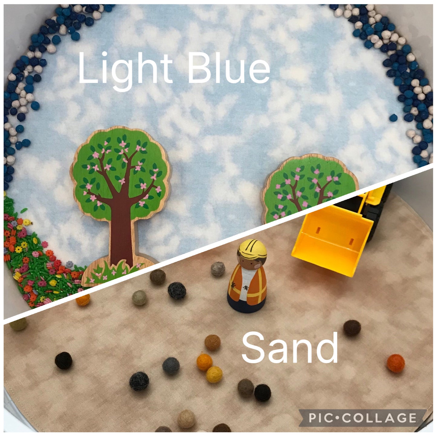 Circular Play Mat - Light Blue & Sand - MADE TO ORDER - Reversible Play Mat