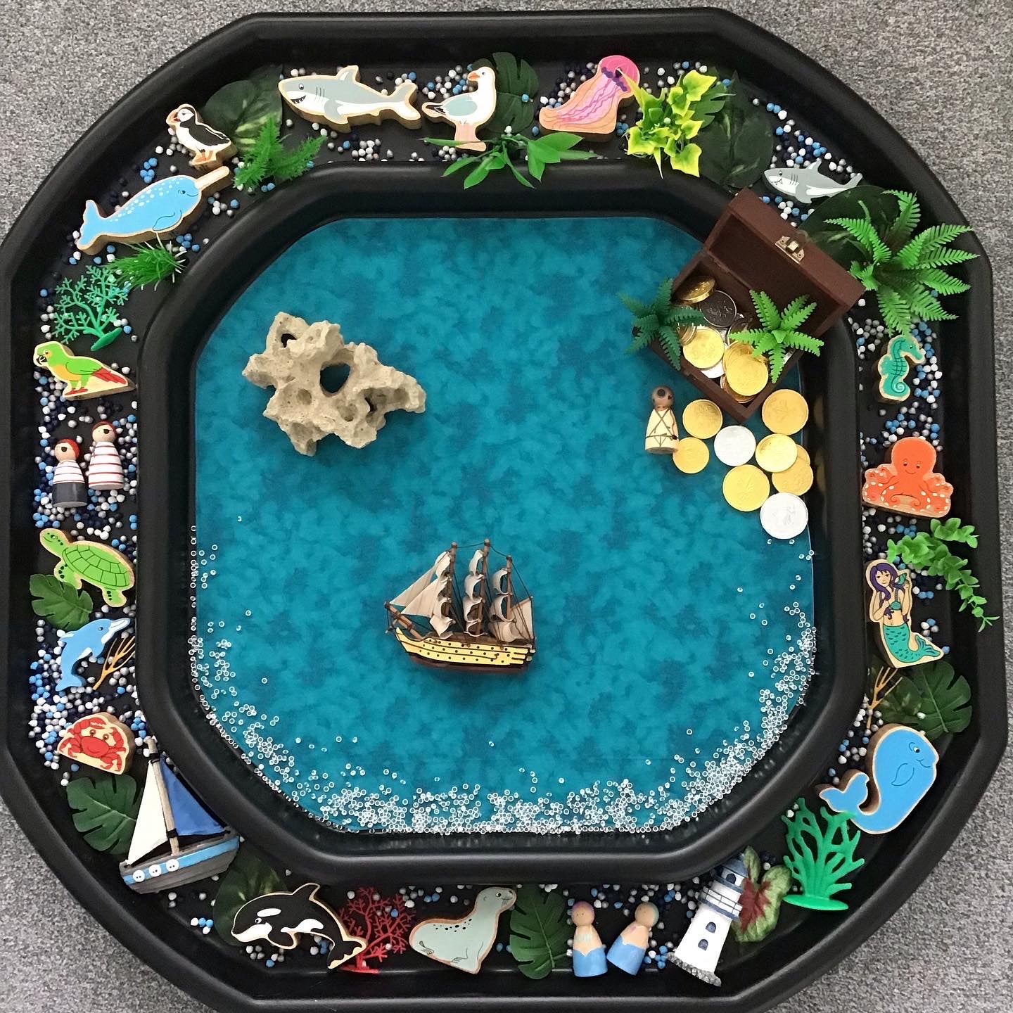 Tuff Tray Play Mat - IN STOCK - Four Sections - Jade Reverse