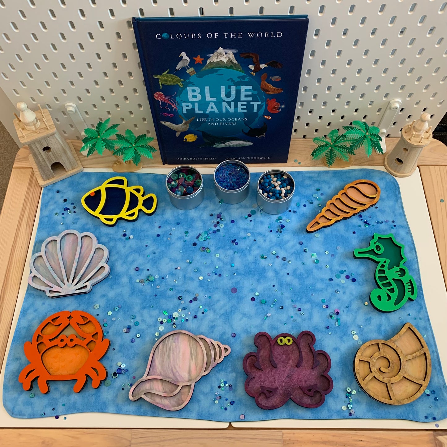 Extra Large Light Green & Mid Blue Play Mat - MADE TO ORDER - Reversible Play Mat