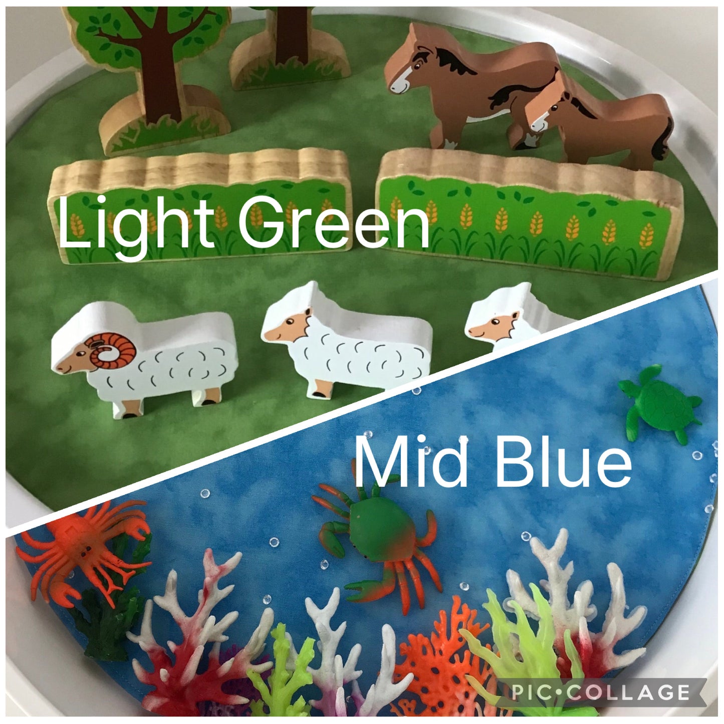 Circular Play Mat - Mid Blue & Light Green - MADE TO ORDER - Reversible Play Mat