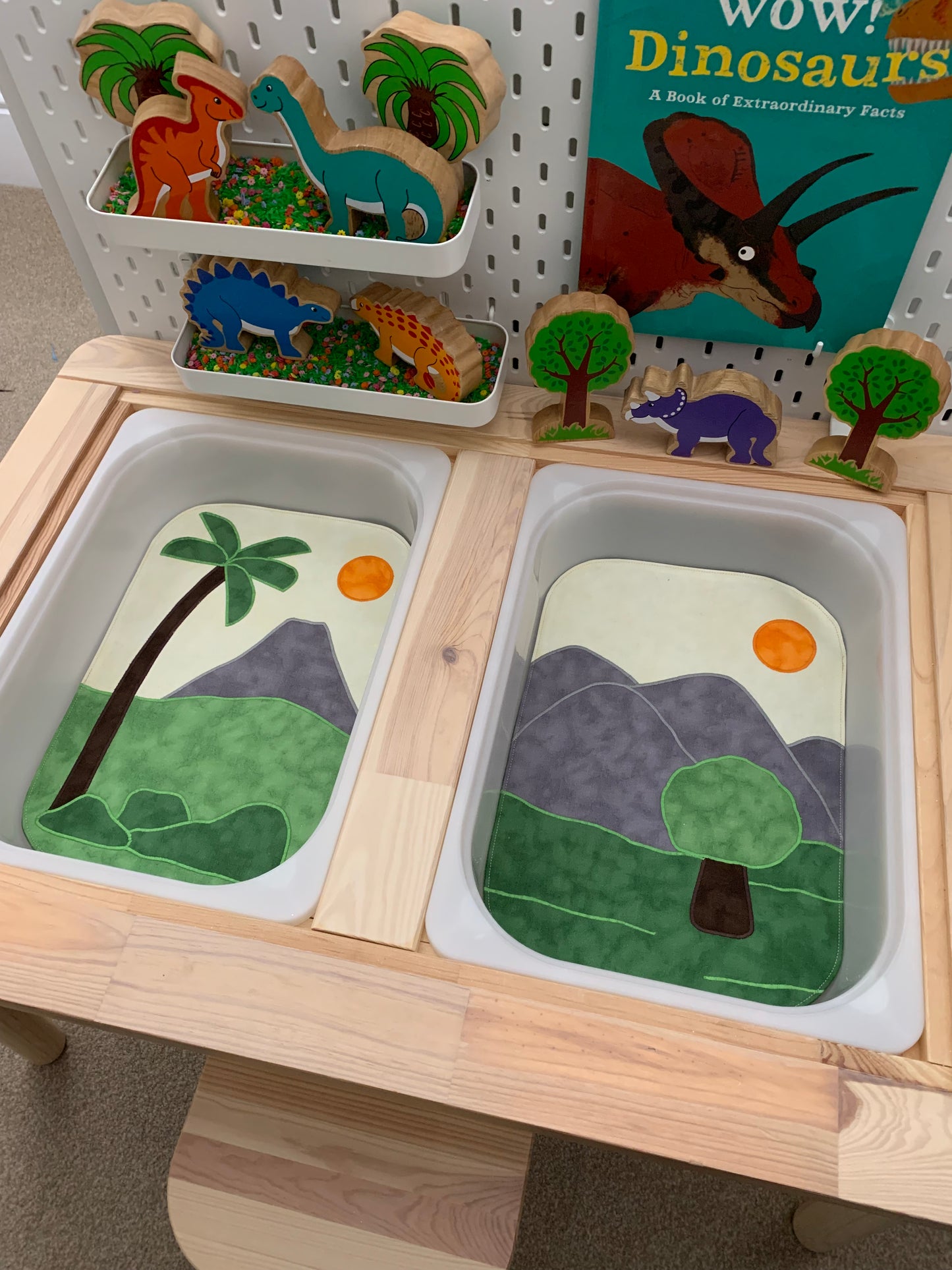 Mountains  & Valley Tray Play Mat - Dark Green Reverse