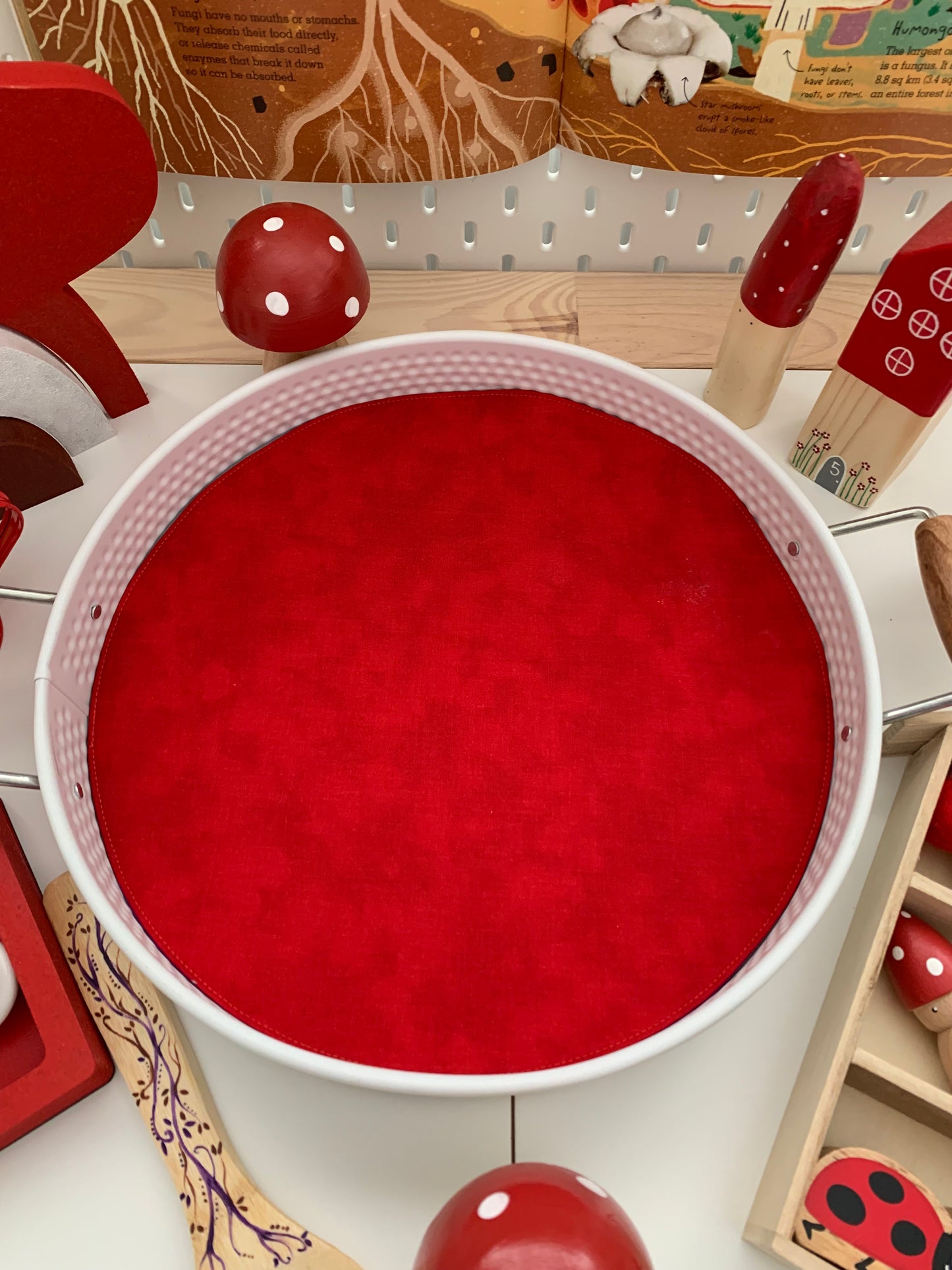 Circular Play Mat - Cream & Red - MADE TO ORDER - Reversible Play Mat