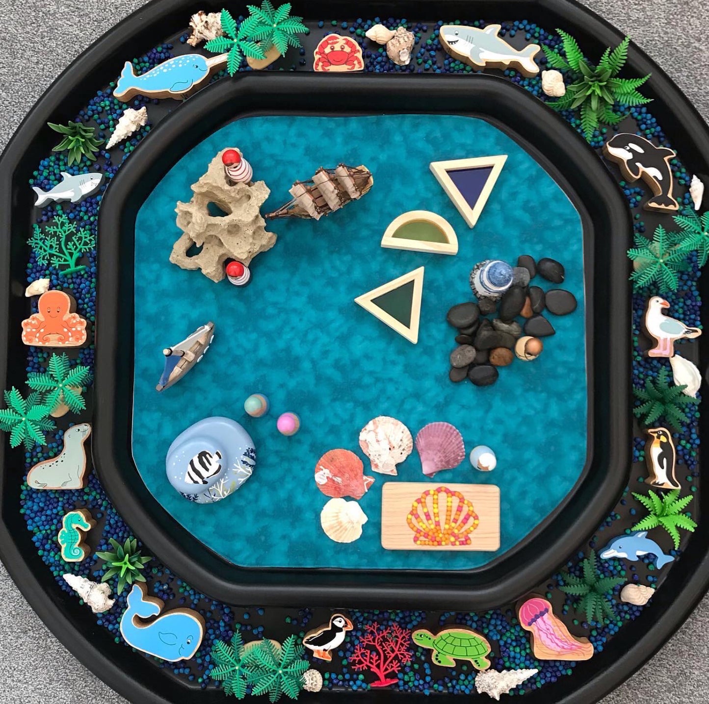 Tuff Tray Play Mat - IN STOCK - Black & Grey with a Jade Reverse