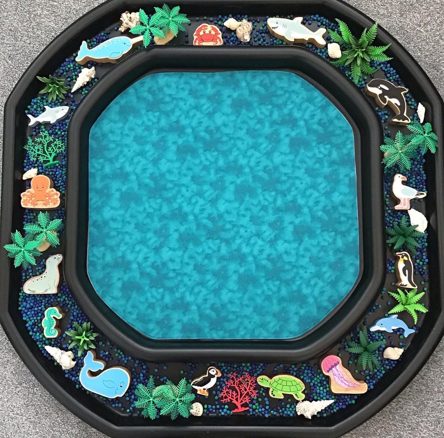 Tuff Tray Play Mat - IN STOCK - Black & Grey with a Jade Reverse