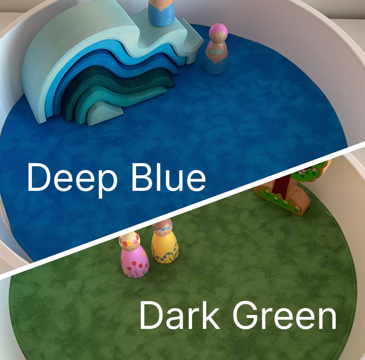 Circular Play Mat - Deep Blue & Dark Green - MADE TO ORDER - Reversible Play Mat