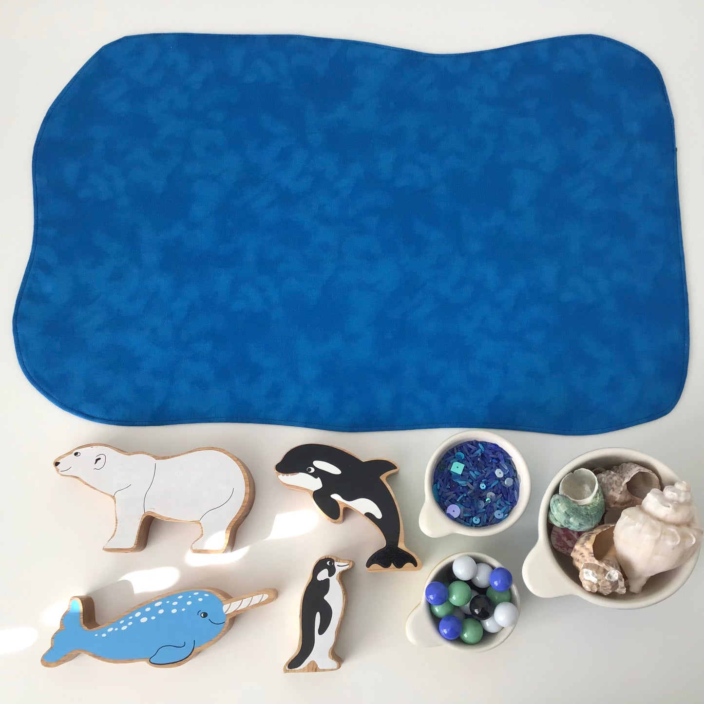 Lake Play Mat - MADE TO ORDER - Dark Green with Deep Blue Reverse